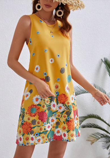 Bloemenprint Mouwloze Jurk - Zomerse Elegantie